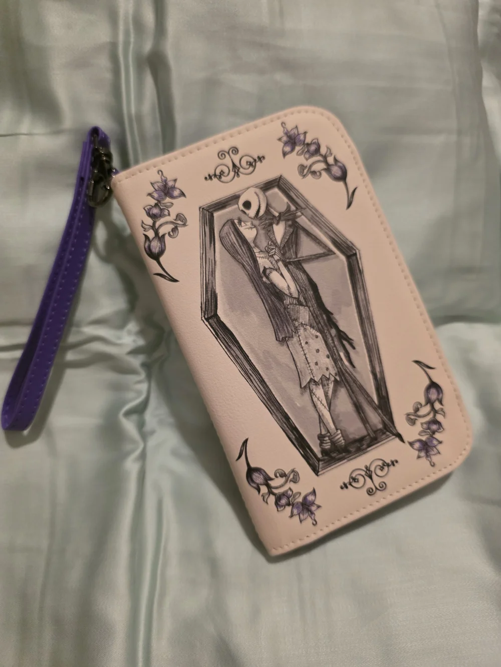 Disney Pink Wristlet Wallet with Purple Strap and Gothic Coffin Art